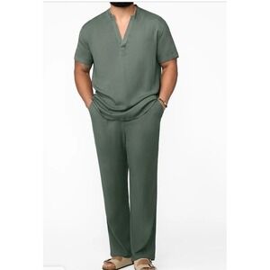 D'IYANU Men's Linen Blend Pull On Comfort Green Pants NWT XL